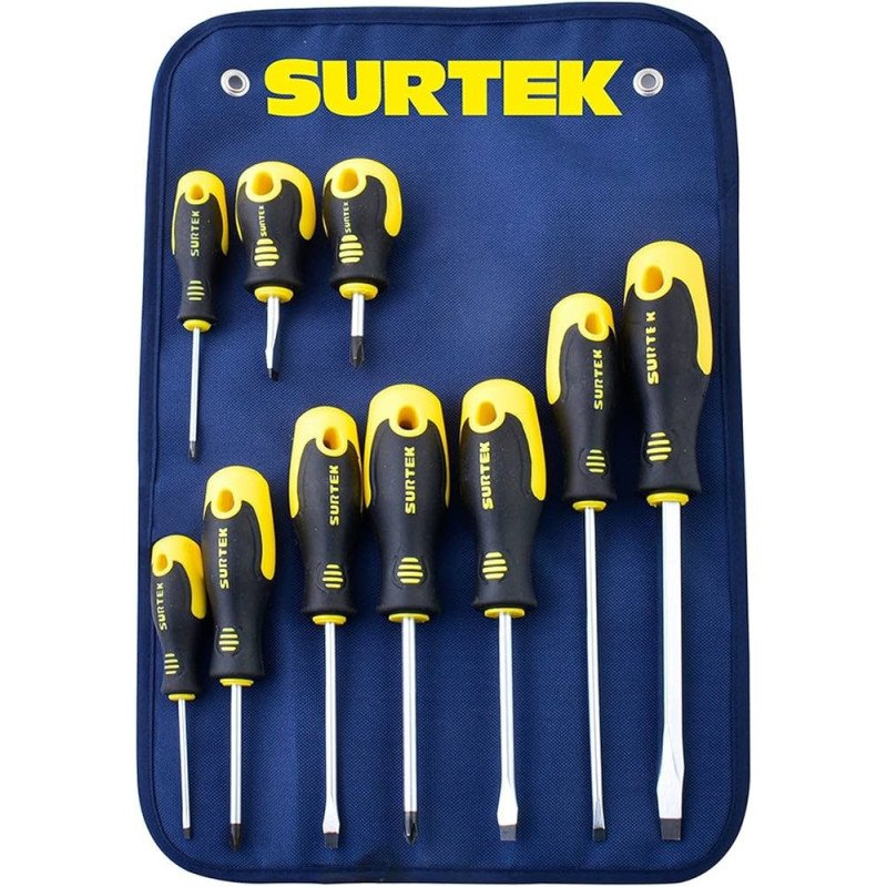 Juego de destornilladores con mango bimaterial combinados 10 piezas Surtek D200A
