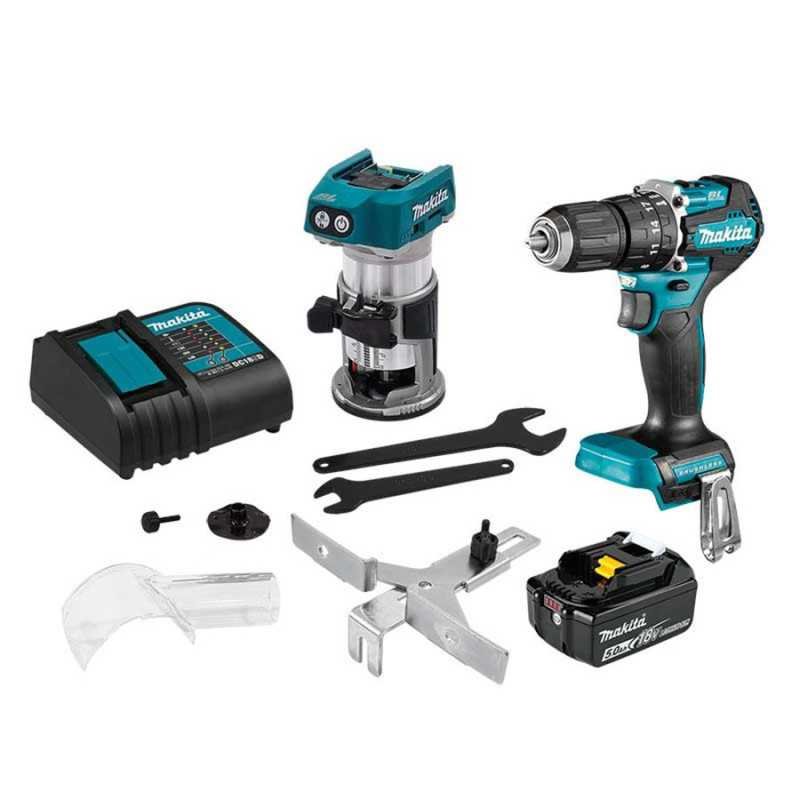 Combo Rotomartillo + Router 18 V BL + batería 5 A + cargador MAKITA DLX2463ST