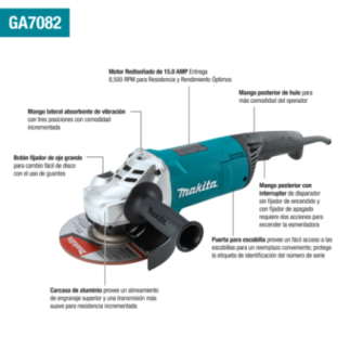 Esmeriladora Angular 7" 2,700 W 8,500 rpm MAKITA GA7082