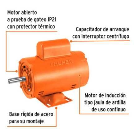 Motor eléctrico monofásico de 1/2 HP, baja velocidad, Truper TRUP-102303