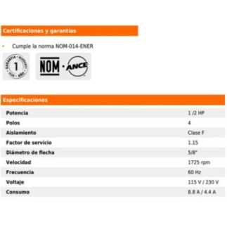 Motor eléctrico monofásico de 1/2 HP, baja velocidad, Truper TRUP-102303