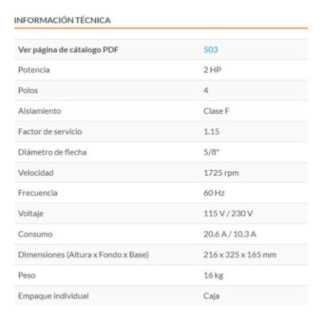 Motor eléctrico monofásico de 2 HP, baja velocidad, Truper TRUP-102307