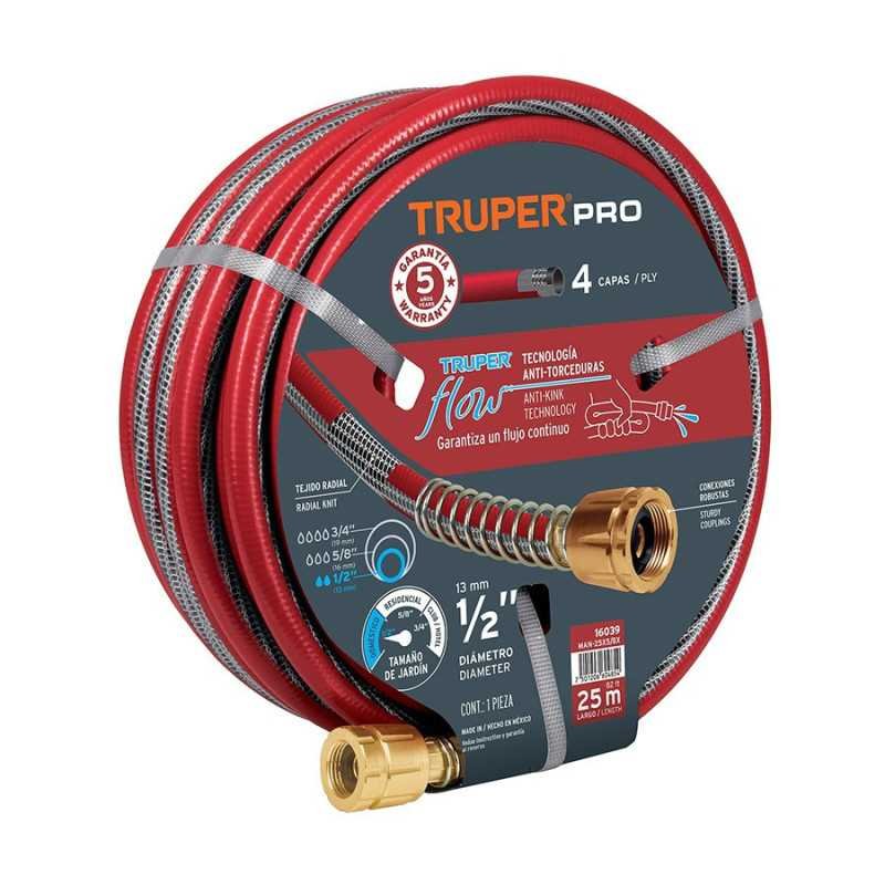 Manguera 5/8' super reforzada 4 capas 25 m conexiones metal TRUP-16039