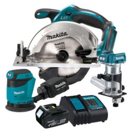 Combo Sierra Circular + Lijadora + Recortadora 18V Makdlx3165St