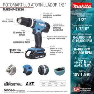 Rotomartillo Atornillador 18 Volts Makita DHP453X10