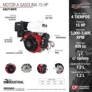 Motor Gasolina 15 HP 4 T 3,600 Rpm California