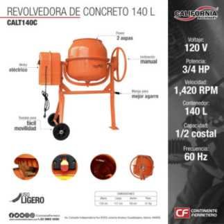 Revolvedora De Concreto 140 L 3/4 Hp California CALT140C