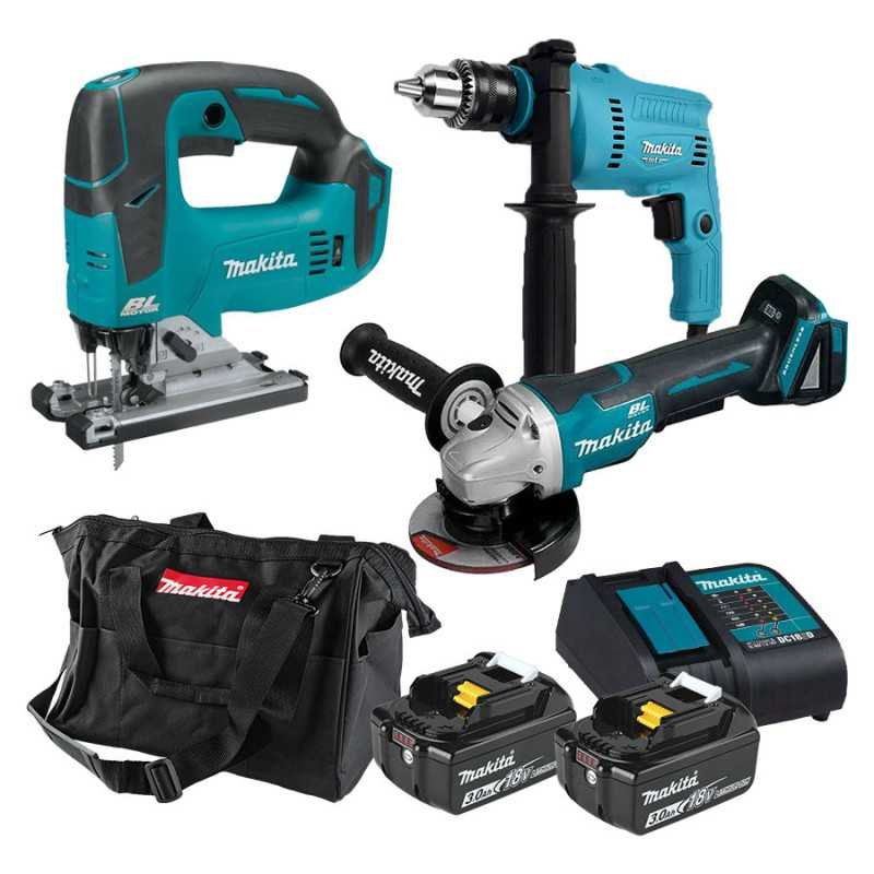 Combo caladora + esmeriladora 18 V BL + kit + rotomartillo