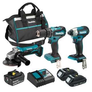 Combo rotomartillo + atornillador + esmeriladora 18 V + kit