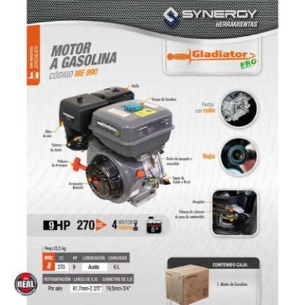 Motor A Gasolina 34" 9 Hp 270 Cc 4T 6L Gladiador ME890-A