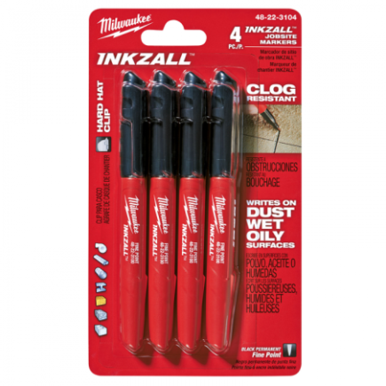 Marcadores líquidos Inkzall punta fina negro 4 piezas MILWAUKEE 48223104