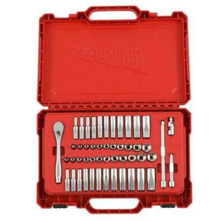 Trinquetes Con Boca De 14" Y Cubos Sae Y Métricos Set De 50 Pzs AMIL48229004