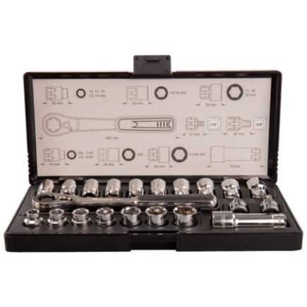 Jgo. De Dados Y Matraca Recta mm/std. De 1/4",3/8" (21Pcs). MAKITA ACCESORIOS B65604