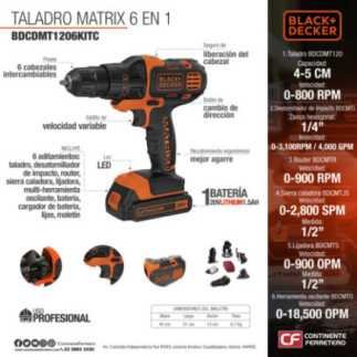 Taladro Matrix Kit 6 En 1 Multi Herramienta 6 Volts Black & Decker BDCDMT1206KITC
