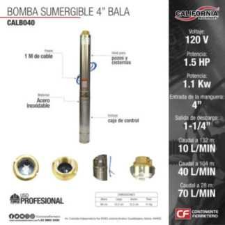 Bomba Sumergible Tipo Bala 4" 1.5 HP 110 V california machinery CALB040