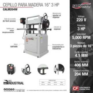 Cepillo Para Madera 16" 220 V California Machinery