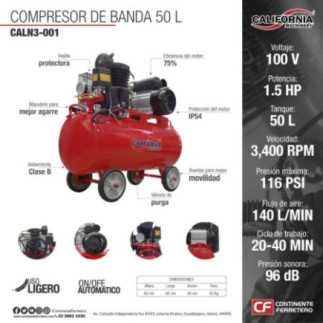 Compresor de aire banda de 50 litros de 1.5 hp California