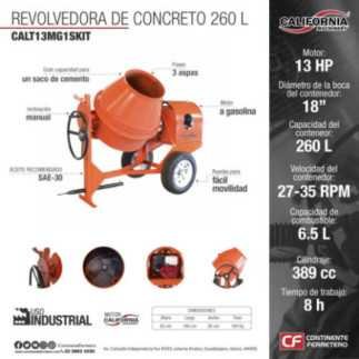 Revolvedora De Concreto 260 Litros 13 Hp  1 Saco Motor California