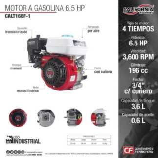 Motor Gasolina 6.5 Hp 3,600 Rpm California Machinery