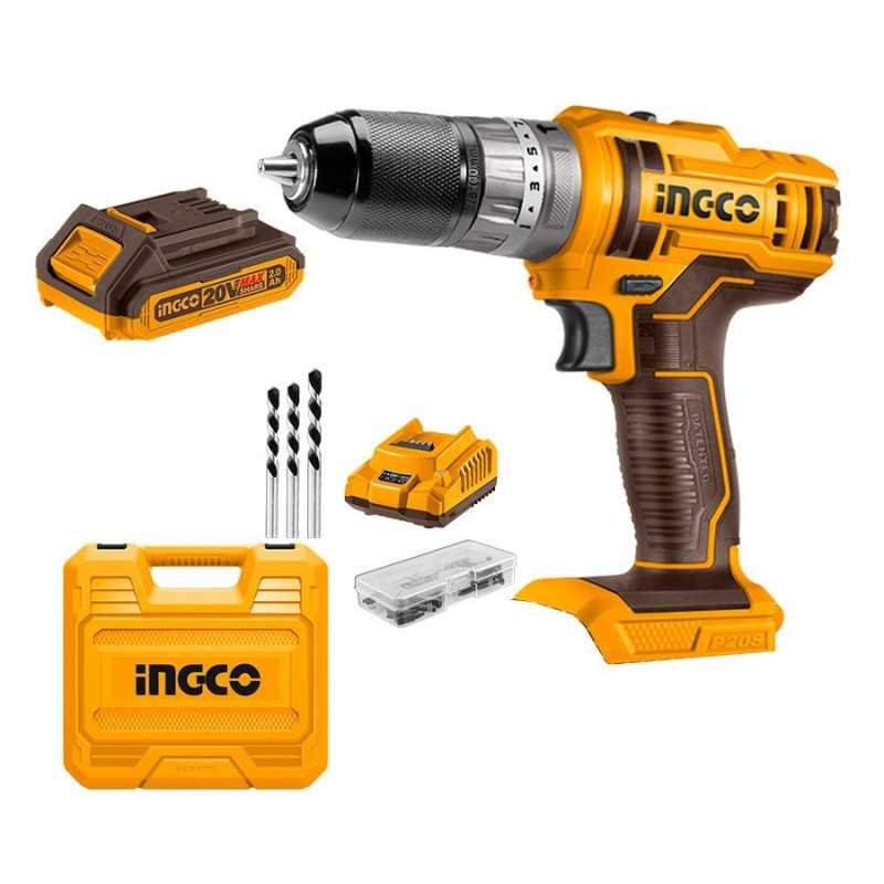 Rotomartillo 3/8" 20 V + 2 baterías 2 A + accesorios INGCO UCIDLI201452