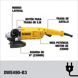 Esmeriladora Angular 9" 2,200 W Dewalt DWE490-B3 DWE490-B3 DEWALT