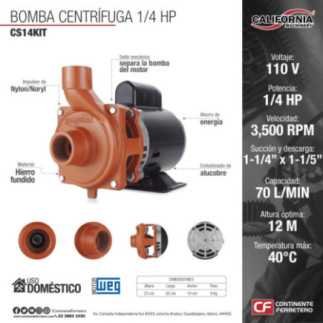 Bomba Centrífuga 1-1/4" x 1" 1/4 Hp 110 V Motor Weg CS14KIT