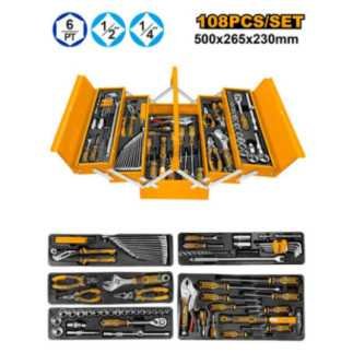 Caja metálica con 108 herramientas manuales INGCO HTCS151081