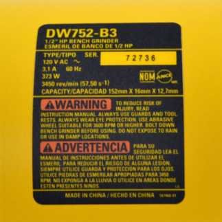 Esmeril de Banco 6" 375 W 3,450 rpm DEWALT DW752-B3