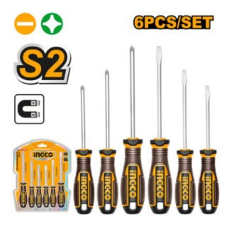 Desarmadores phillips y plana S2 set 6 piezas INGCO HKSDS0628
