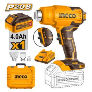 Pistola de calor 20 V + batería 4 A + 3 boquillas INGCO UHGLI20025