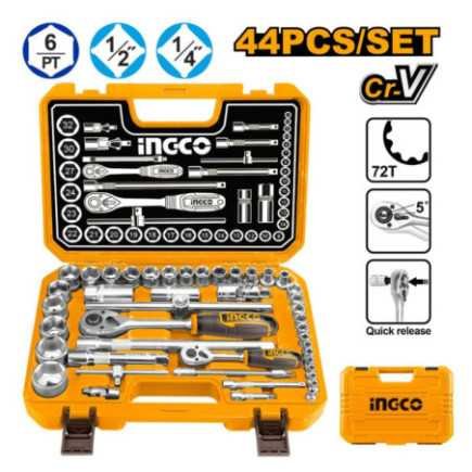 Dados 1/4" y 1/2" con matracas estuche 44 piezas INGCO HKTS42441