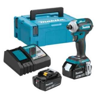 Atornillador de Impacto 1/4 18 V + 2 baterias 5 A + Makpac MAKDTD171RTJ