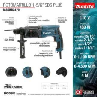 Rotomartillo SDS Plus 15/16" 780 W 2.4 J 0-4,500 gpm + estuche MAKITA HR2470