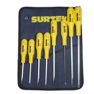Juego de destornilladores con mango amarillo de golpe combinados 8 piezas Surtek D400G