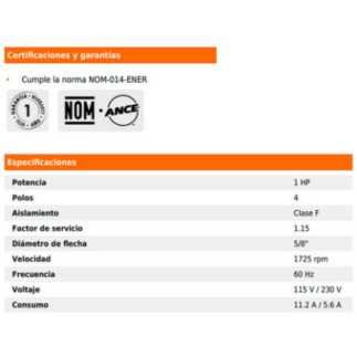 Motor eléctrico monofásico de 1 HP, baja velocidad, Truper TRUP-102305