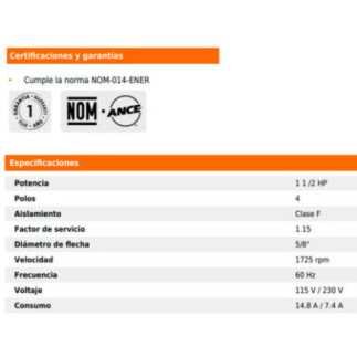 Motor eléctrico monofásico de 1 1/2 HP Truper 102306