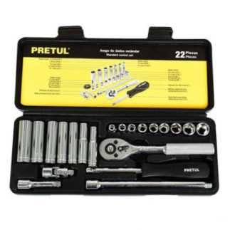 Autocle Cuadro 1/4" 22 Piezas Milimétricos, Pretul 23980