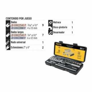 Autocle Cuadro 1/4" 22 Piezas Milimétricos, Pretul 23980