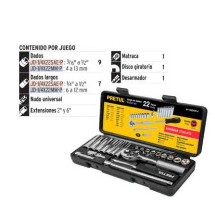 Autocle Cuadro 1/4" 22 Piezas Standard Pretul 23981