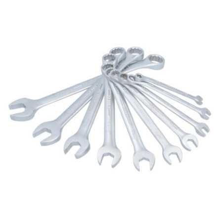 Juego de llaves combinadas satinadas metricas 12 puntas en rack 11 piezas Urrea 1200CMA