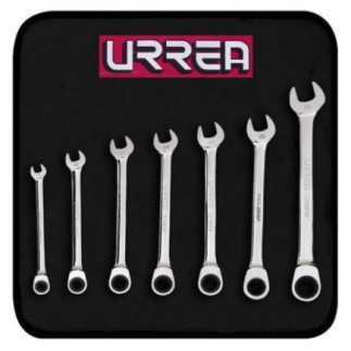 Juego de llaves combinadas pulido espejo de matraca metricas 12 puntas 7 piezas Urrea 1200MCM