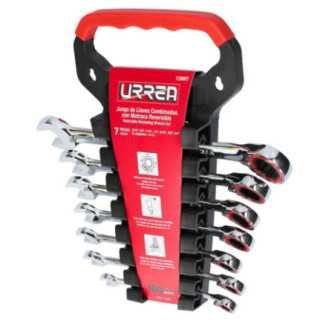 Juego de llaves combinadas pulido espejo de matraca rev en pulgadas 12 puntas 7 piezas Urrea 12MR7