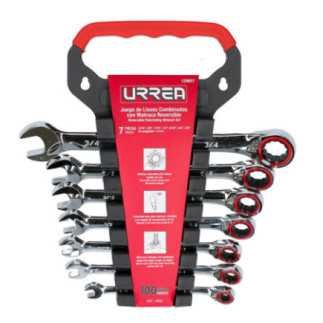Juego de llaves combinadas pulido espejo de matraca rev en pulgadas 12 puntas 7 piezas Urrea 12MR7