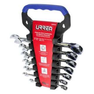 Juego de llaves combinadas pulido espejo de matraca rev metricas 12 puntas 7 piezas Urrea 12MR7M