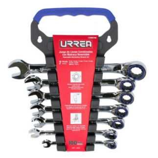 Juego de llaves combinadas pulido espejo de matraca rev metricas 12 puntas 7 piezas Urrea 12MR7M