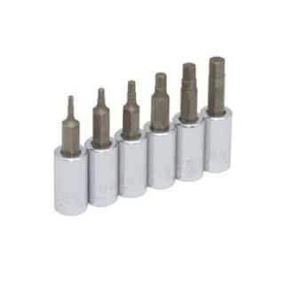 Juego de dados con punta hexagonal cuadro de 1/4" metricos en riel 6 piezas Urrea 4770-6