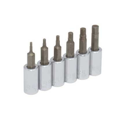 Juego de dados con punta hexagonal cuadro de 1/4" metricos en riel 6 piezas Urrea 4770-6