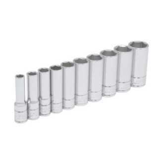 Juego de dados largos cuadro de 3/8" en pulgadas 6 puntas en riel 10 piezas Urrea 52111