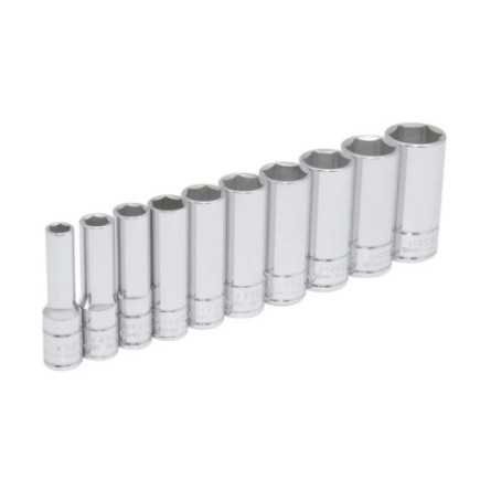 Juego de dados largos cuadro de 3/8" en pulgadas 6 puntas en riel 10 piezas Urrea 52111