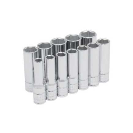 Juego de dados largos cuadro de 3/8" metricos 6 puntas en riel 12 piezas Urrea 52205